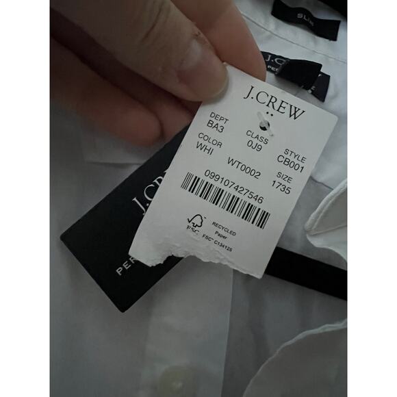 NWT J. Crew Men's Tailored Performance Bowery Dress Shirt Slim Fit White 17/35 - Picture 10 of 14